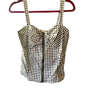 Liberty Love Size Medium Black and White Gingham Zip Top
